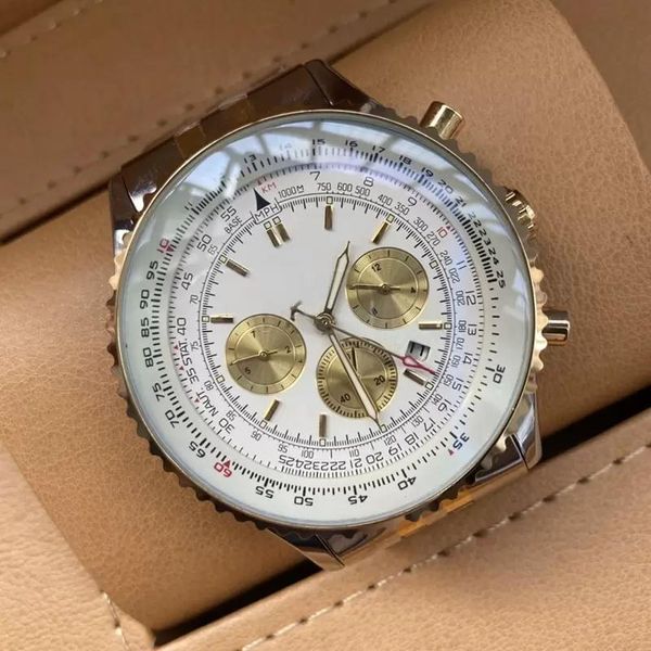 

u1 aaa brietling watch navitimer leather strap steel strap 3a mens watches sport japen vk quartz chronograph fashion wristwatch relojes para, Slivery;golden