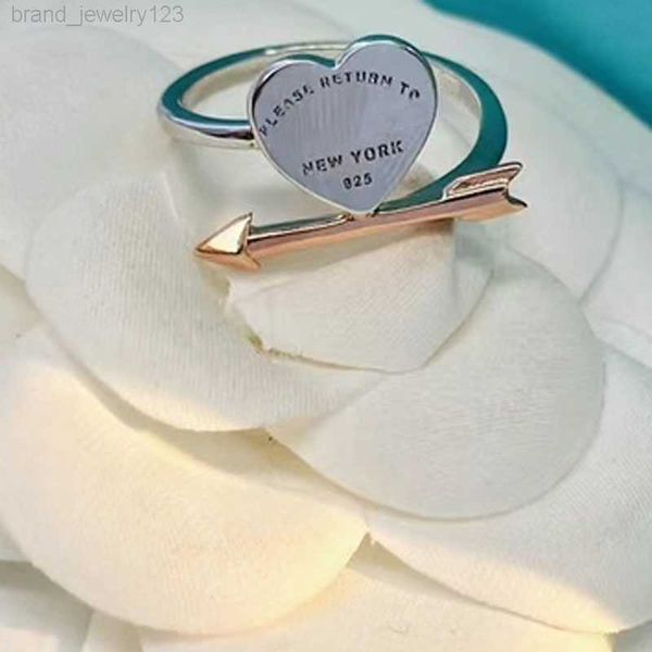 

new fashion one arrow heart piercing brand ring original exquisite women's valentine's day party jewelry gift, Slivery;golden