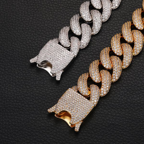 

2023 new arrival fashion hip hop jewelry full diamond zircon cuban chain 20mm 4 rows full zircon punk style chain spring buckle necklace for, Silver