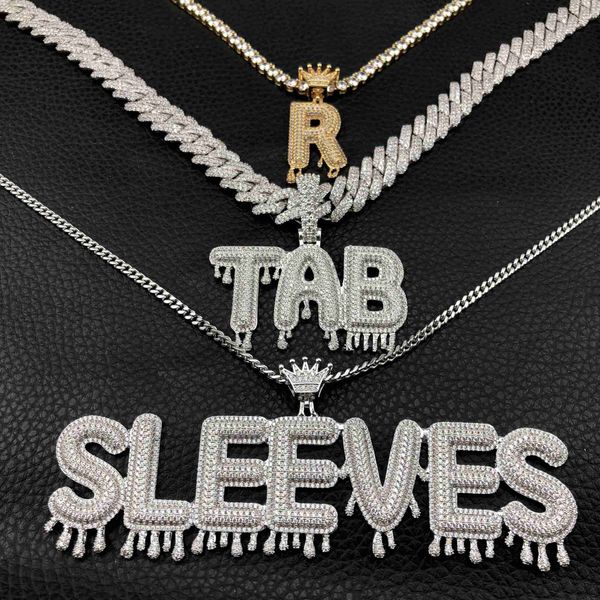 

vintage micro pave zircon crown initial letters pendant hip hop necklace, Silver