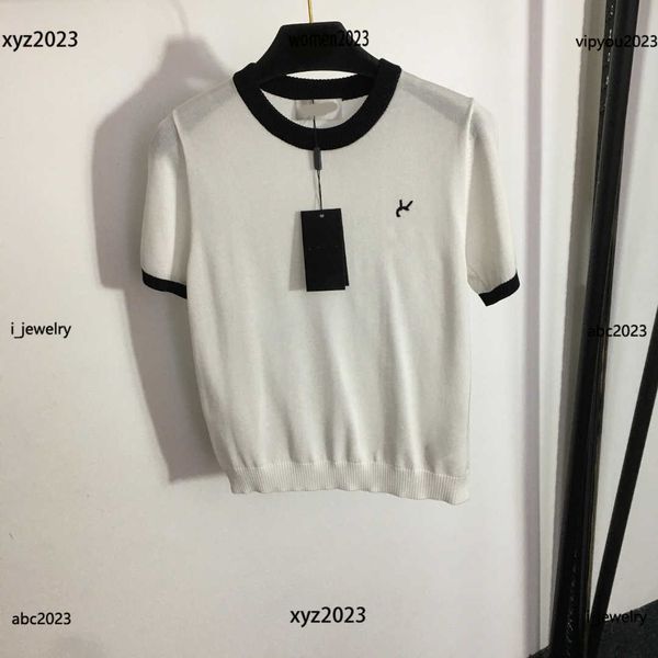 

designer woman knit shirt embroidered letters on chest logo knit fashion size s-l round neck t-shirt june09, White