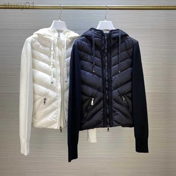 

designer women's down jacket embroidered letter badges twill knit jacket fashion zip clothing, Black