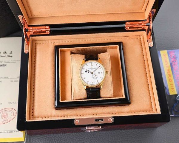 

formal classic luxury wrist watches v c luxu 41mm*10mm concise steady first-choice gift iced out 8219 movement watch moon phase 5p, Slivery;golden