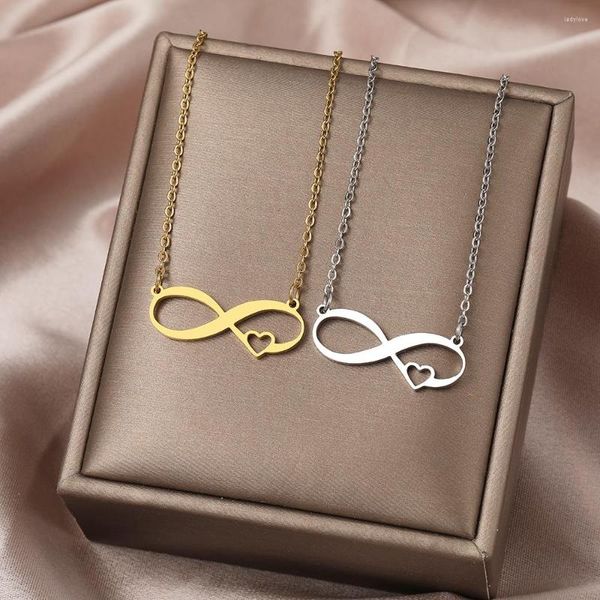 

chains stainless steel necklaces infinity symbol sweet heart pendants chain choker korean fashion necklace for women jewelry party gift, Silver