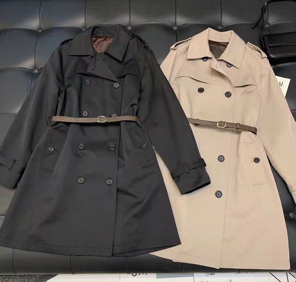 

luxury windbreaker coat designer women's trench coats jacket fashion double breasted retro flower belt windbreaker coat temperament sli, Tan;black