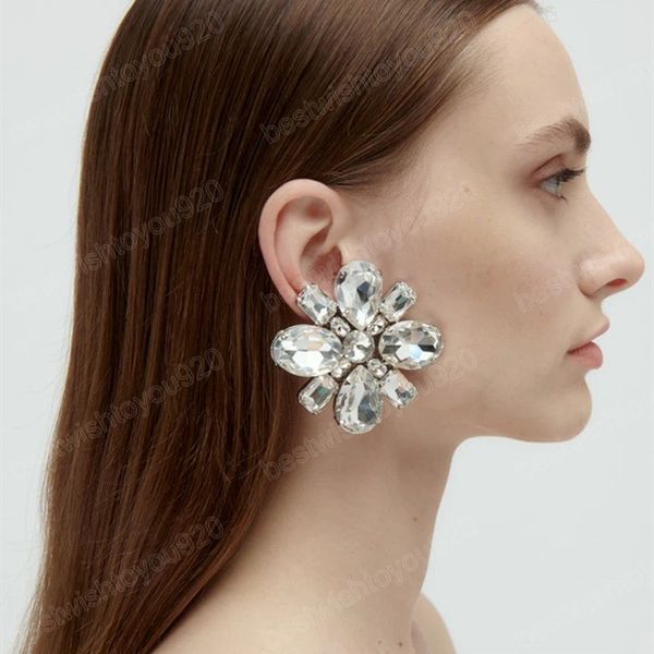

trend rhinestone floral dangle women's earrings dinner party wedding accessories fashion statement luxury jewelry, Silver