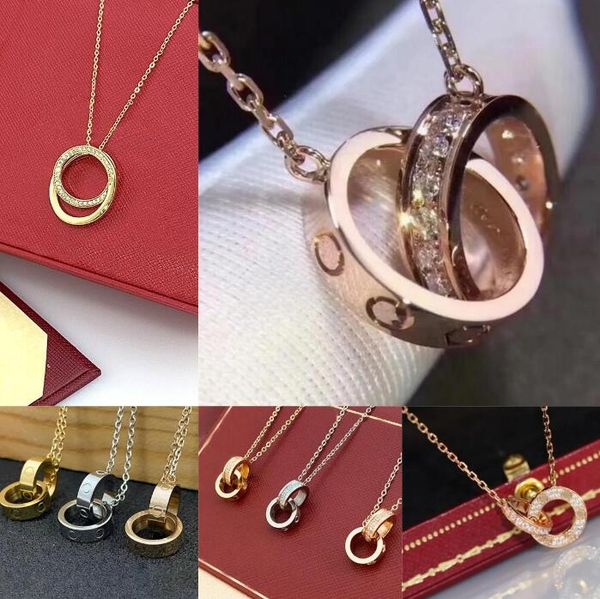 

fashion necklace designer jewelry party sterling silver double rings diamond pendant rose gold necklaces for fancy dress long chain jeweller