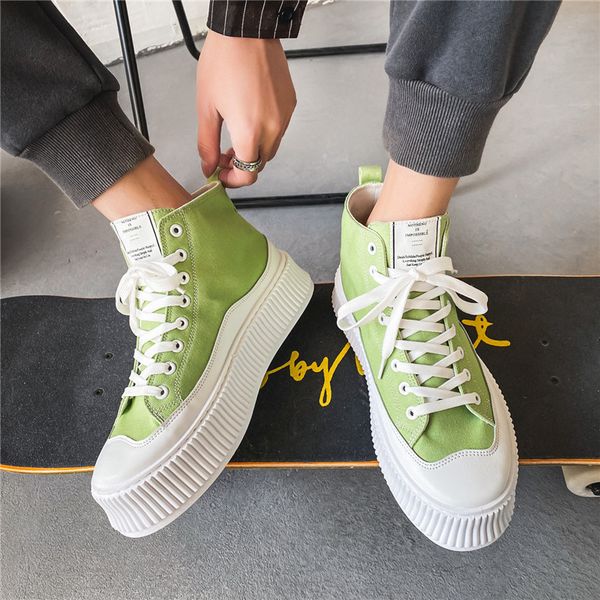 

spring autumn men platform canvas shoes male high casual sneakers lace up vulcanized shoes zapatillas hombre, Black