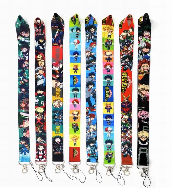 

50pcs my hero academia keychains lanyards anime boy cartoon style anime lovers key chain lanyard neck strap for usb badge holder d8354322, Silver