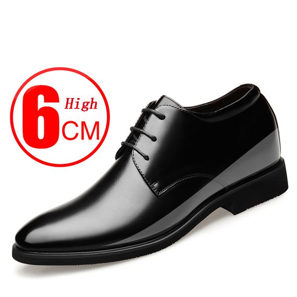 

2022 newly men's cowhide leather shoes size 37-43 6cm increasing britis leather office shoes man height leather shoes, Black