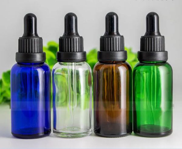

30ml amber clear blue green color glass dropper bottles empty 30ml bottle with plastic head cap 1oz eye drop aromatherapy packing bottles