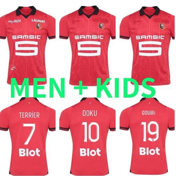 

stade rennais 23 24 soccer jerseys rennes maillot de foot kalimuendo 2023 2024 bourigeaud terrier doku tait diallo gameiro ajorque football, Black;yellow