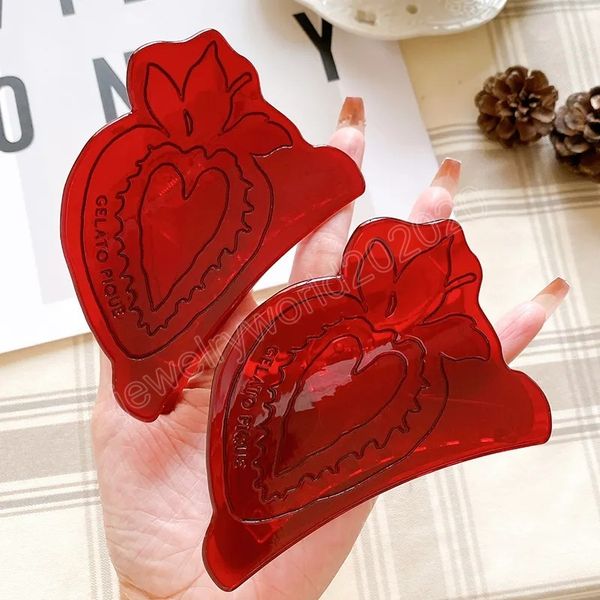 

10cm big fruit strawberry hair clip claw cute red acetate ponytail clip women hair accessories fashion headwear, Slivery;golden