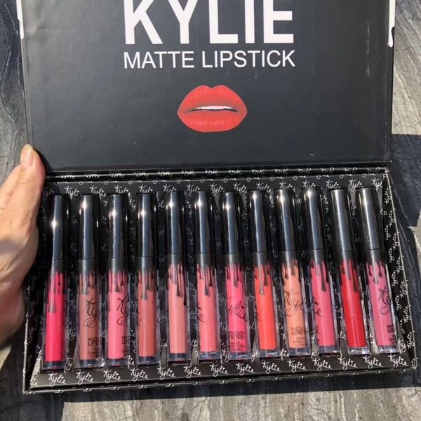 

dropshipping kylie jenner lip gloss 12pcs/set matte lipstick for girl gift box set bowknot style girl lip makeup tools fast shipping