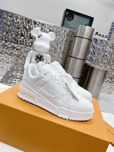

new designer woman's shoe leather lace up men fashion platform sneakers white black mens womens casual shoes chaussures 0607