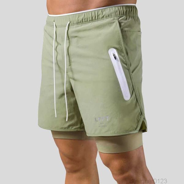 

2022 new street fashion shorts men's2 in1 double layer quick dry sports style fitness jogging workout men's casual shorts, White;black
