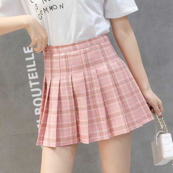 

100 pleated skirt women's half length spring and summer 2023 new student short korean plaid high waisted version women, Black