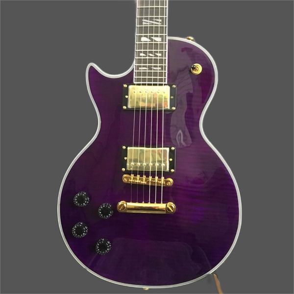 

left hand purple extreme flame maple electric guitar, gold hardware, real p display456