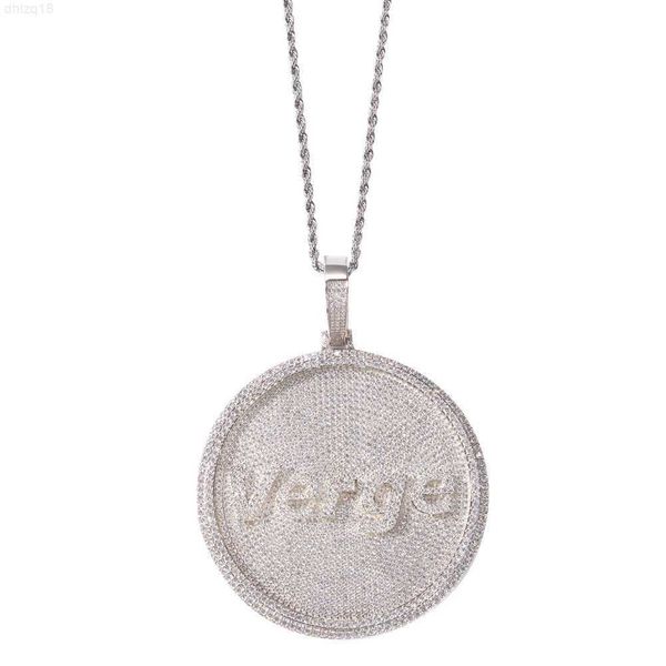 

factory personalized round plate pendant hip hop custom necklace letter brass name necklace, Silver