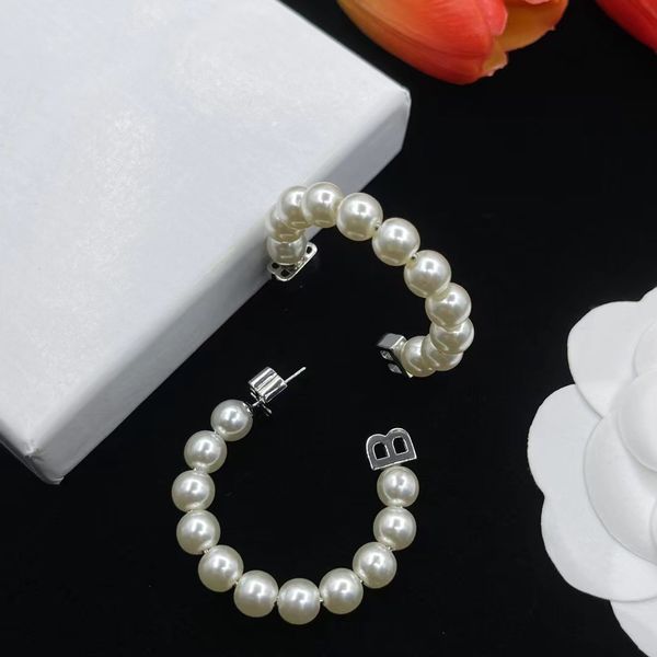 

semi-round pearl lettering luxury designer earrings, Golden