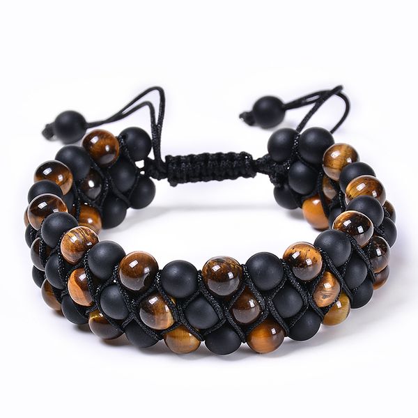 

6mm natural gemstone tiger's eye frosted stone three layer bracelet beaded woven multi-layer stone bracelet, Black