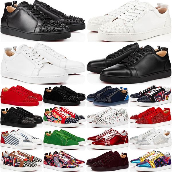 

2023 designer red rivet bottom shoes casual shoe low christians sneakers for mens womens fashion cut leather splike loafers vintage luxury s, Black