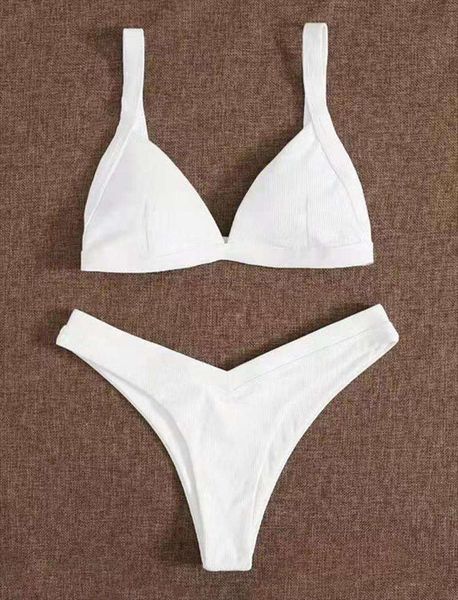 

swimsuit womens fashion bikini solid color rib fabric cloth, White;black