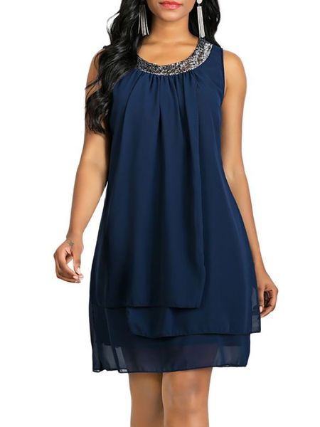 

women's shift dress knee length dress sleeveless solid color layered spring & summer loose size 2021 black purple navy, Black;gray