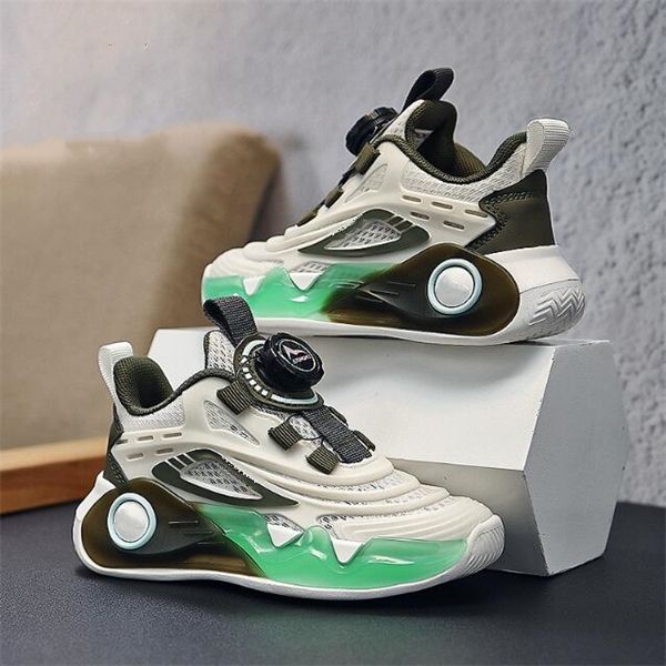

new boys' rotating button sneakers breathable and comfortable girls' net shoes wear-resistant and non-slip running shoes, Black