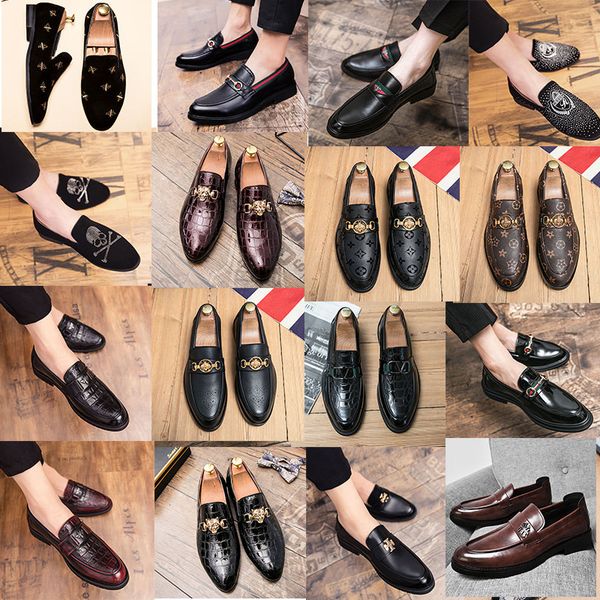 

luxury brand designer vintage rubbed color leffer shoes men hand embroidery vintage bee casual shoes gentleman formal business shoes, Black