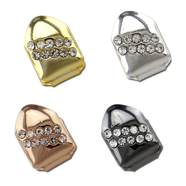 

hip hop rapper diamond zircon dental teeth grillz gold braces single tooth gold plating fashion jewelry braces wholesale halloween show perf, Black