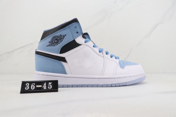 

with box ice blue mid basketball shoes men women white blue 1s sneaker