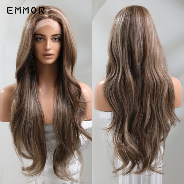 

synthetic t-part lace wigs long wavy mixed brown lace wig fashion middle part natural hair wig for women daily wigfactory direc, Black