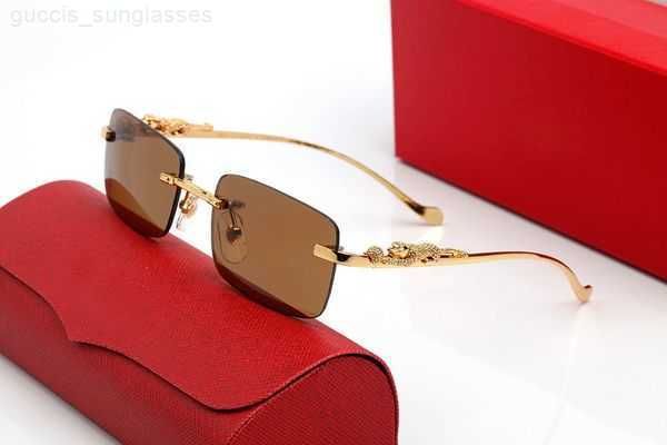 

designer sunglasses carti eyeglasses frames temples with panther heads metal frameless full rim semi rimless rectangular shape for men woman, White;black