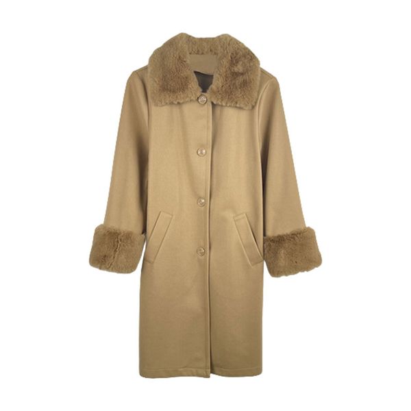 

women's outerwear & coats women's clothing apparel fur collar coat, Tan;black