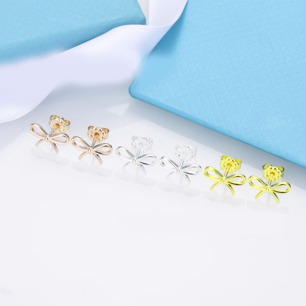 

Elegant 925 Sterling Silver Crystal Bow Ear Stud Luxury Brand Designer Diamond Charm Earrings Fashion Women Jewerlry High Quality With Box Wholesale