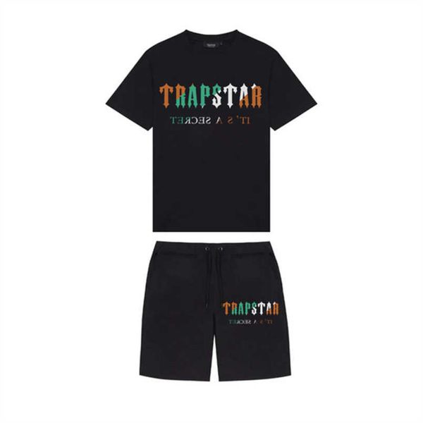 

summer mens trapstar t shirt set short sleeve tracksuit sportswear hip hop black casual loose cotton london fashion streetwear, White;black