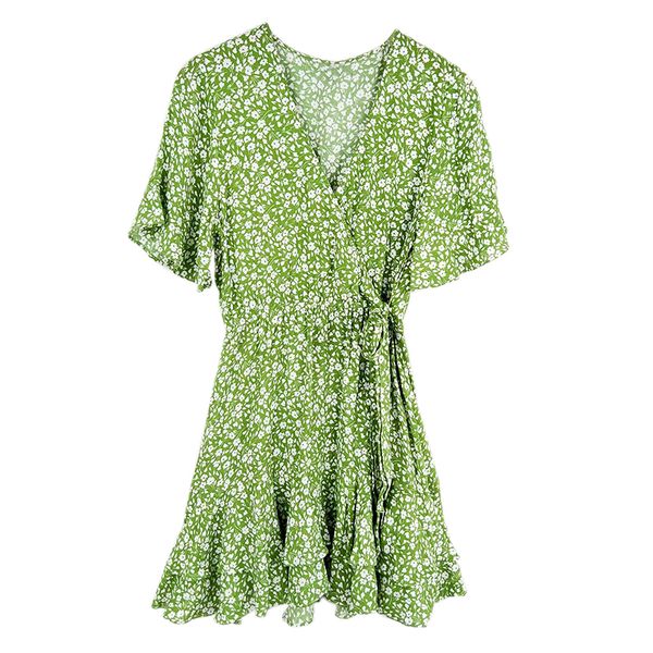 

2023ssdresses apparel women's clothing little fresh green fragmented flower dress, Black;gray