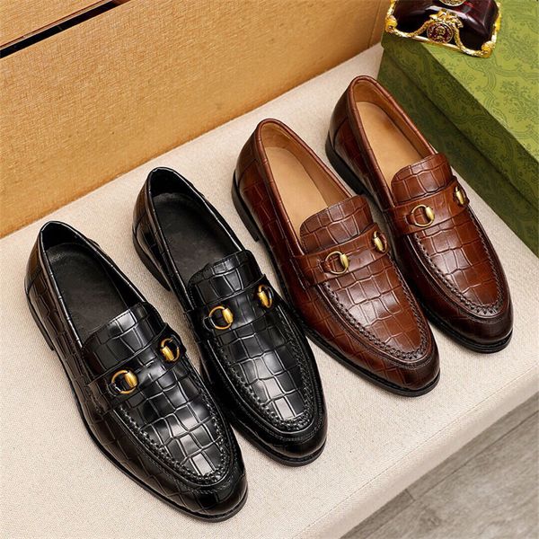 

mens formal shoes casual leather shoes imported calf leather embossed shoes luxury hardware buckle oxford shoe, Black