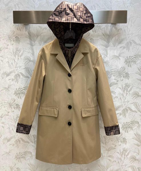 

windbreaker designer women's coat fashion matching leather pocket belt mid length windbreaker coat women's clothing, Tan;black