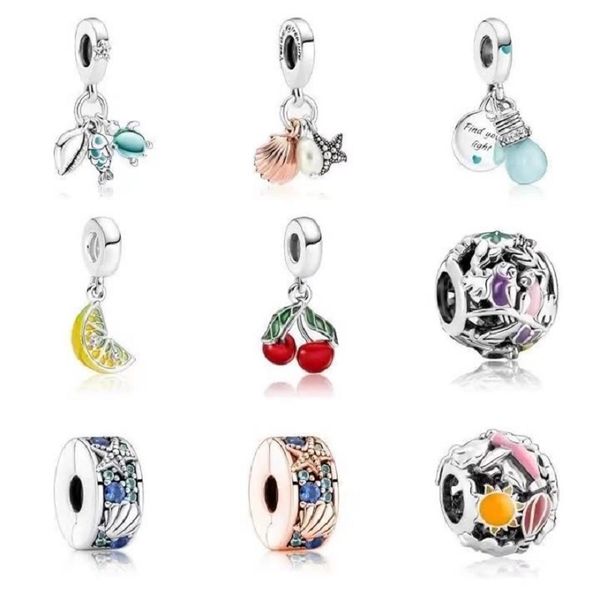 

fits pandora sterling silver bracelet 20pcs cherry lemon turtle shell starfish dangle beads charms for european snake charm chain fashion di, Black