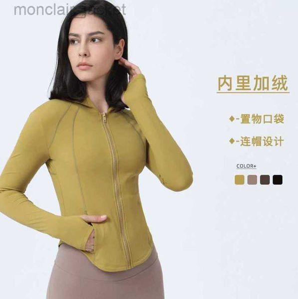 

designer women tanks same style yoga suit women autumn and winter long sleeve sports casual fashion slim plush hooded warm coat lululemens w, Black;brown