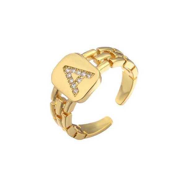 

hip hop trendy letters a b c open rings fashion 18k gold plated copper jewelry adjustable cuban link chain diamond rings, Silver