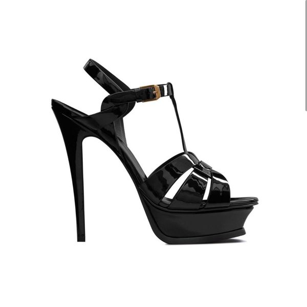 

platform heel sandals luxury designers narrow band super high heel for women shoes patent leather 13cm stiletto heels party fashion sandal w, Black