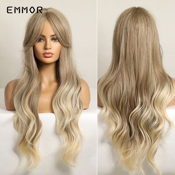 

synthetic long wavy wigs ombre brown blonde wig for women natural wave hair wig heat resistant fiber cosplay party wigsfactory, Black