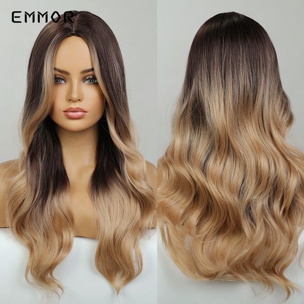 

synthetic ombre brown to blonde wigs natural soft blond wavy hair wig for women cosplay wigs high temperature fiberfactory dire, Black