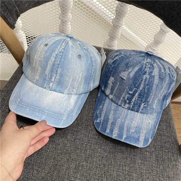 

denim baseball cap fashion trend hole retro cap men's and women's hip-hop summer outdoor leisure sun hat beach hat bq1125, Blue;gray