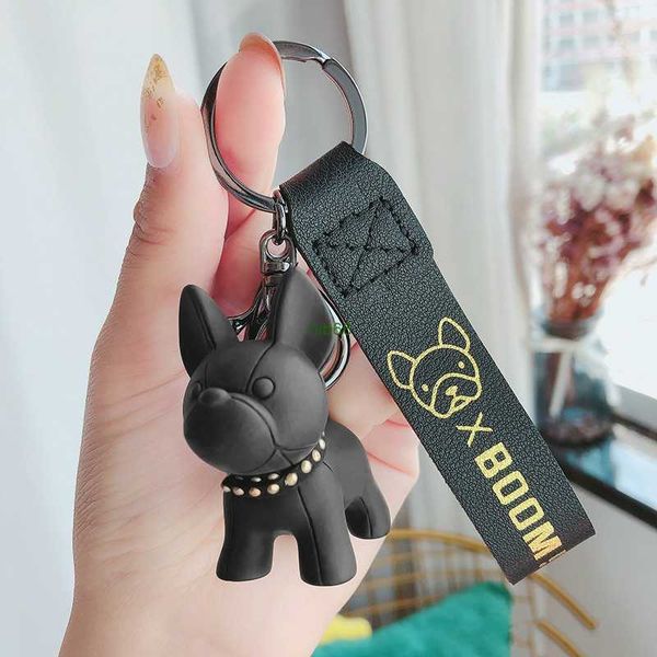 

do80 keychains lanyards fashion punk french bulldog keychain pu leather dog keychains for women bag pendant jewelry trinket men's car k, Silver