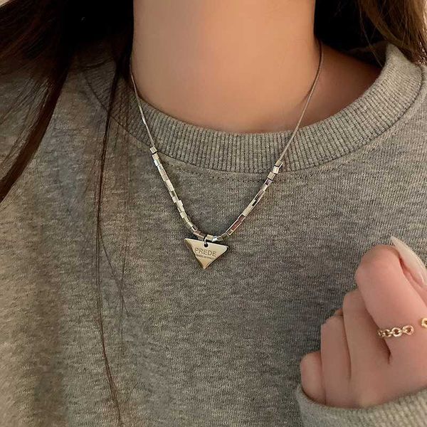 

titanium steel triangle women's necklace sweater chain personalized hip hop small square necklace silver color jewelry 2023 new
