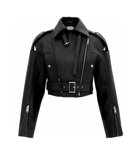 

luxury designer leather jacket women's jacket short jacket fashion motorcycle version autumn and winter warm leather jacket high qualit, Black